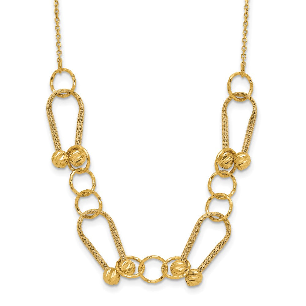 14K Polished/Textured/Dia-cut Fancy Link with 2in ext. Necklace