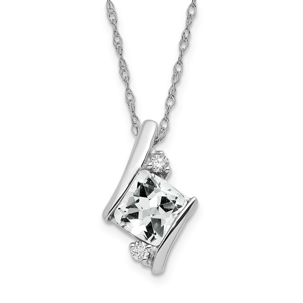 SS White Topaz & Diamond Pend Necklace