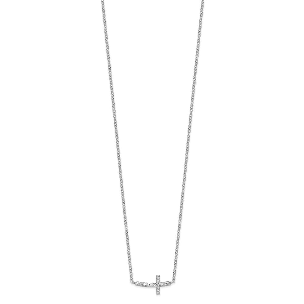Sterling Silver Rhodium-plated CZ Sideways Cross 16 inch Necklace with 2 inch extension 16 Inches