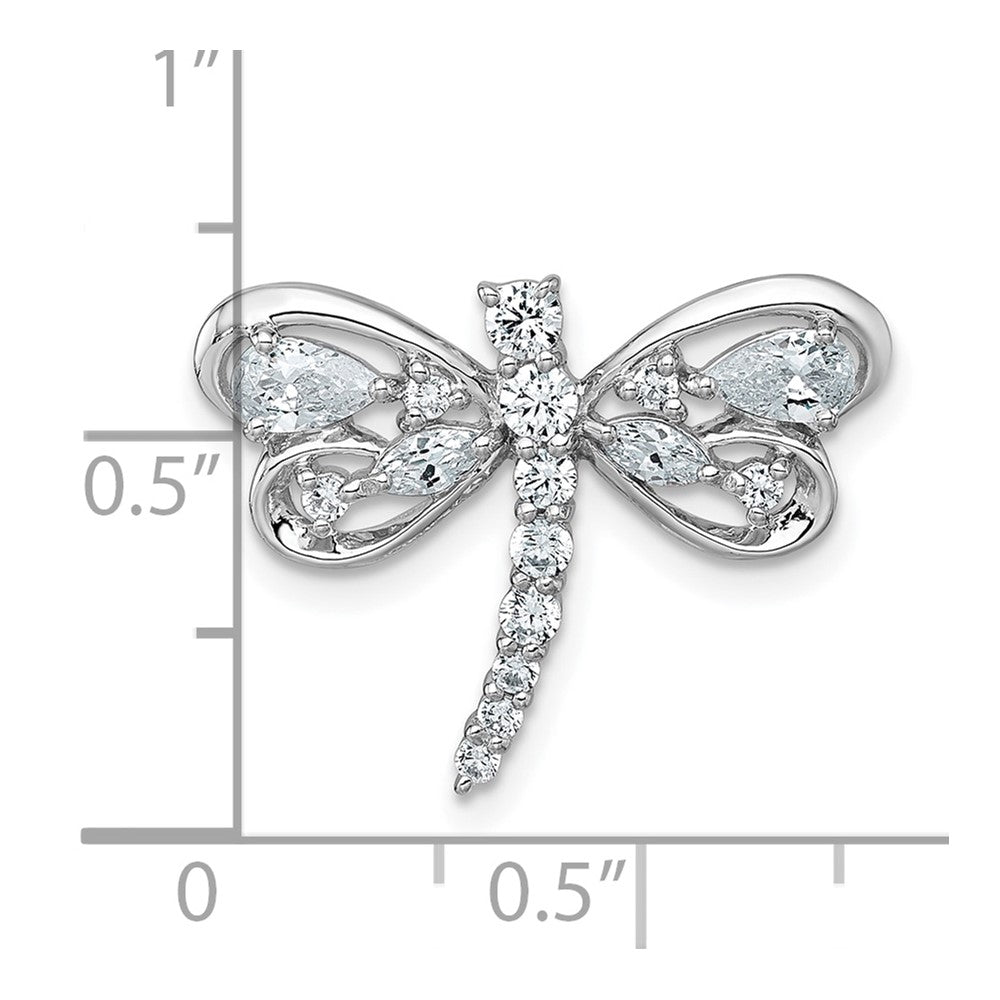 Sterling Silver Rhodium-plated Polished CZ Dragonfly Chain Slide Pendant