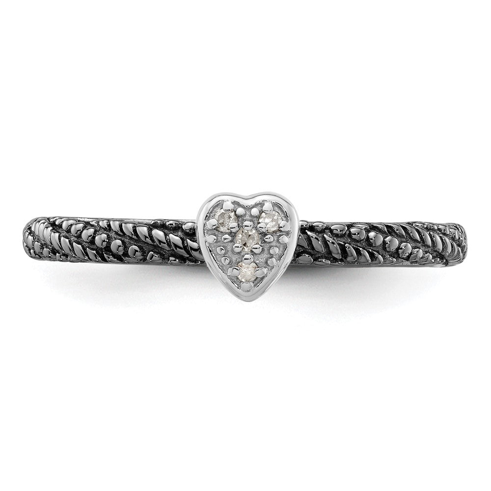 Sterling Silver Diamond Stackable Expressions Ruthenium Plated Heart Ring Size -8