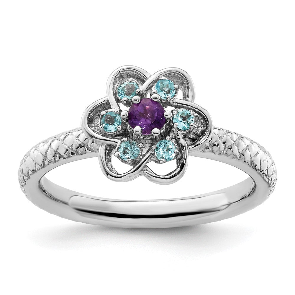 Sterling Silver Stackable Expressions Amethyst & Blue Topaz Stackable Ring Size -8