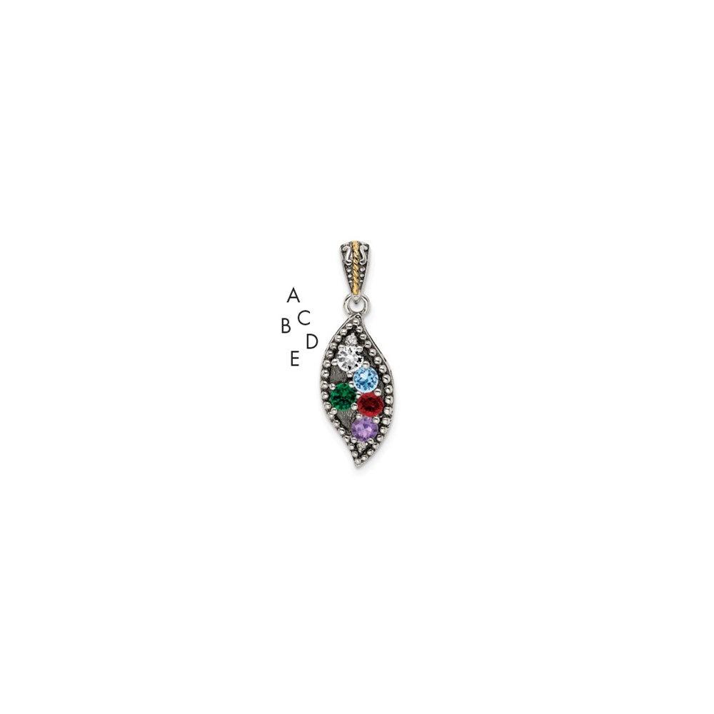 Sterling Silver Antiqued w/14k 5-stone w/Diamond Mothers Pendant Semi-Mount