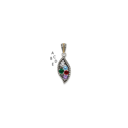 Sterling Silver Antiqued w/14k 5-stone w/Diamond Mothers Pendant Semi-Mount