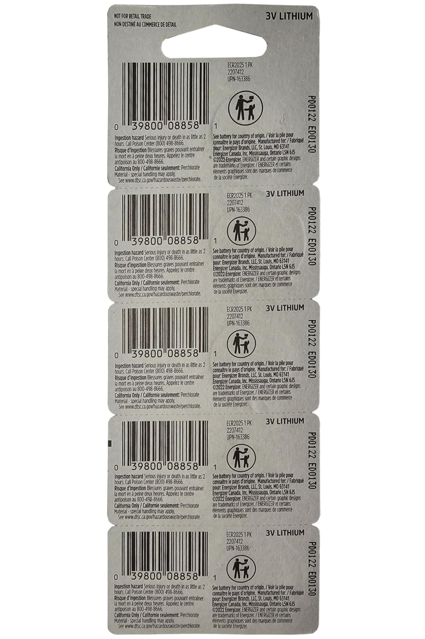 GP CR2025 Lithium Coin Batteries, 3V, 5 Pack