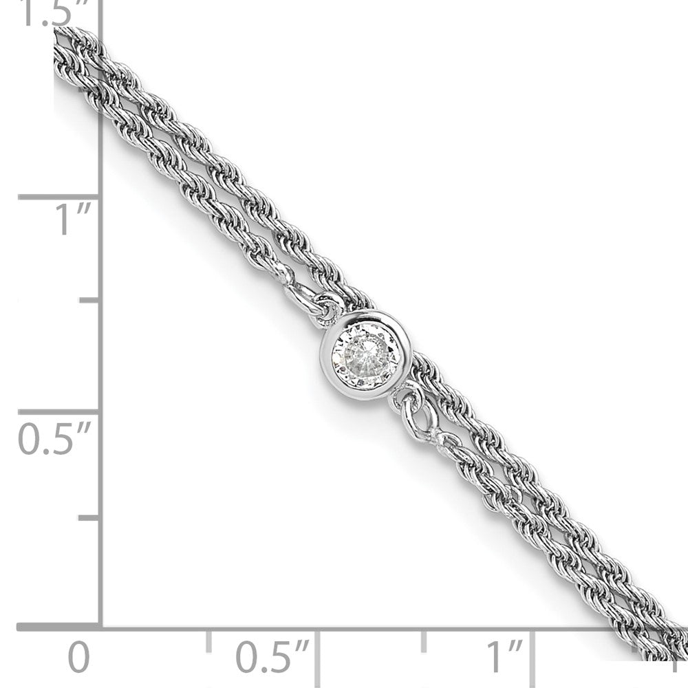 Sterling Silver RH-plated Polished CZ 2-Strand 9 in Plus 1.5in ext 9  inches