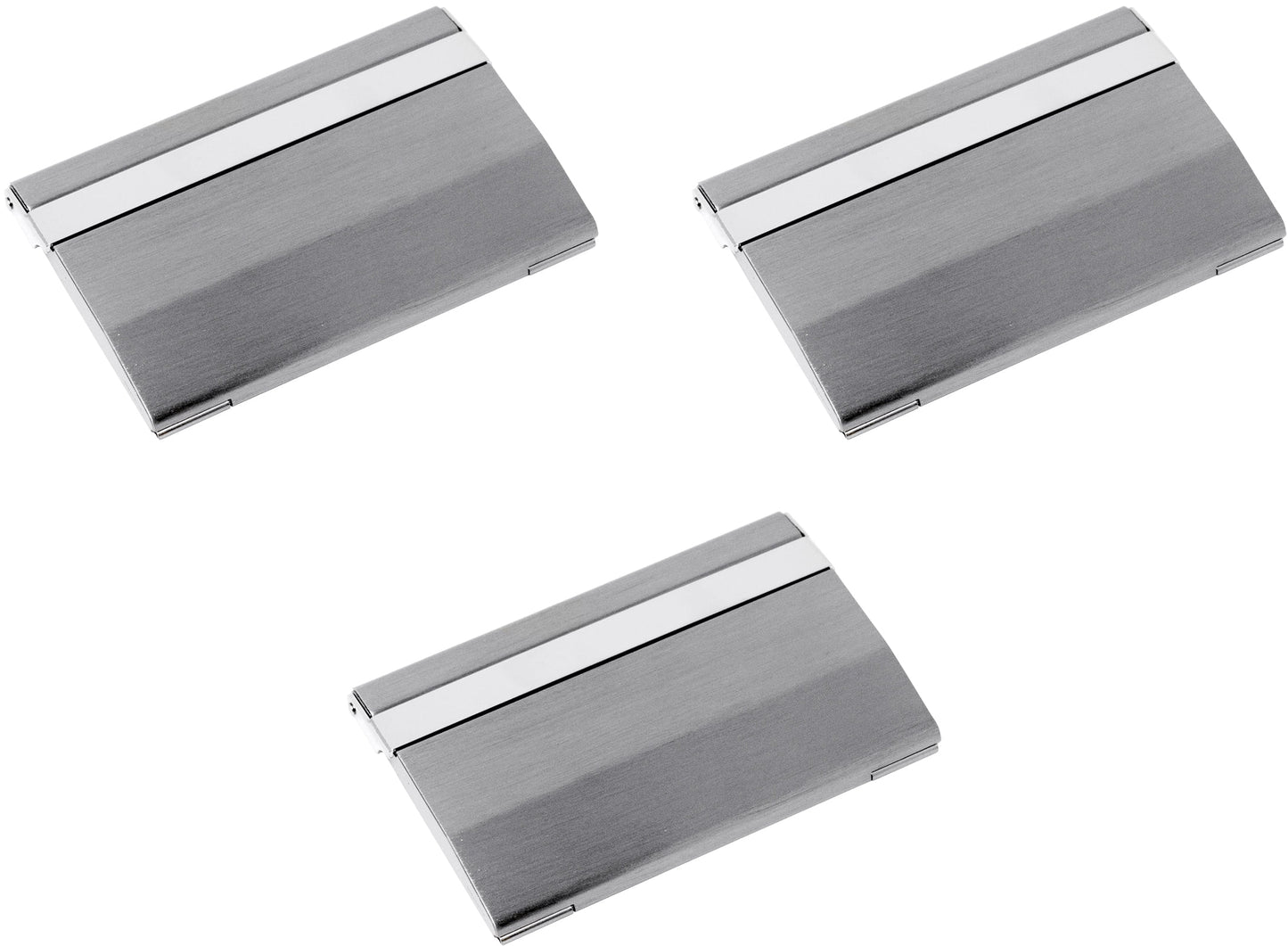 Set of 3 Brushed Metal Business Card Case Holders With Bar Closure Mechanism (Horizontal, Silver)
