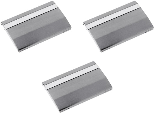 Set of 3 Brushed Metal Business Card Case Holders With Bar Closure Mechanism (Horizontal, Silver)