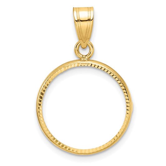 Wideband Distinguished Coin Jewelry 14k Polished and Diamond-cut 16.5mm Prong Coin Bezel Pendant