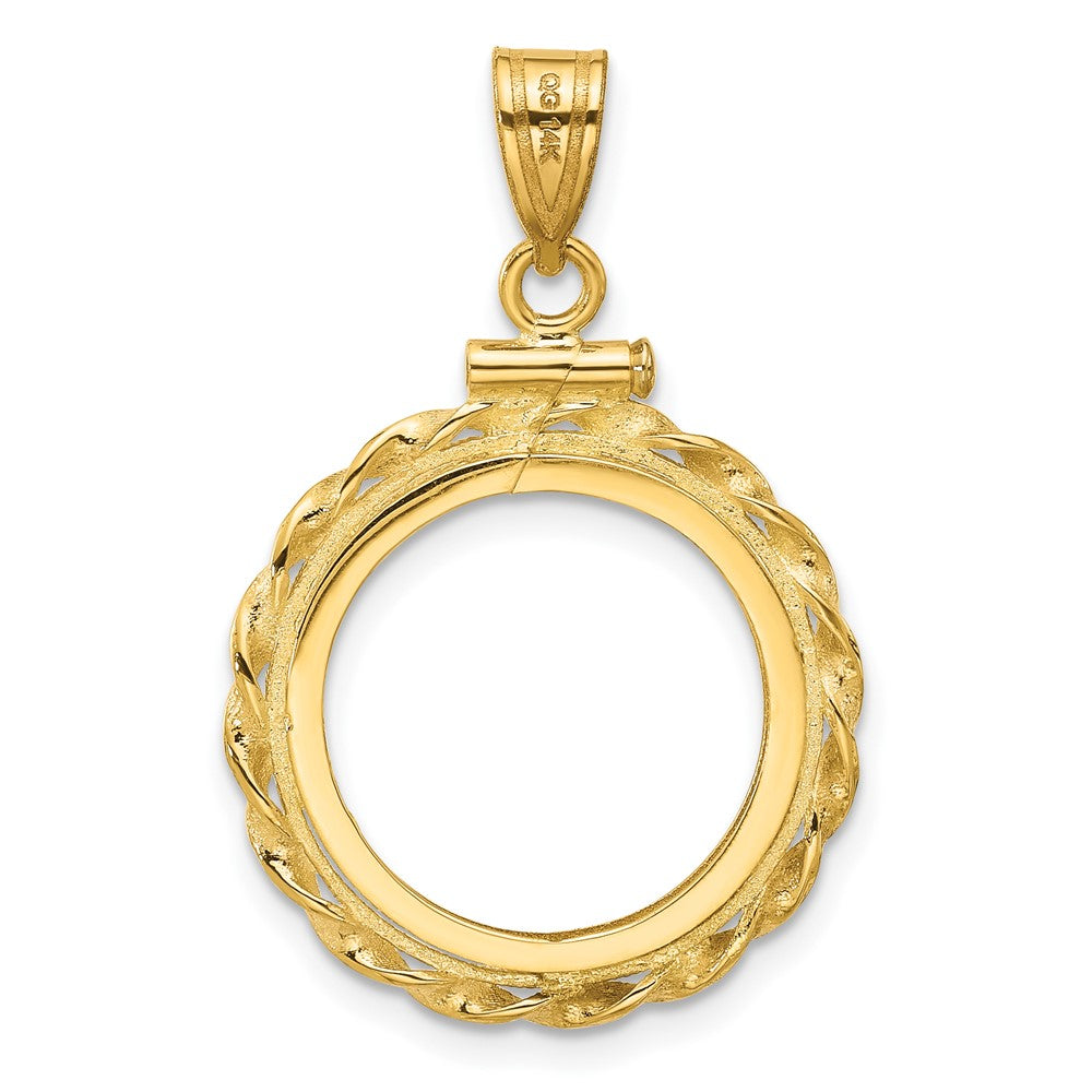 Wideband Distinguished Coin Jewelry 14k Polished Wide Twisted Wire 16.5mm x 1.35mm Screw Top Coin Bezel Pendant