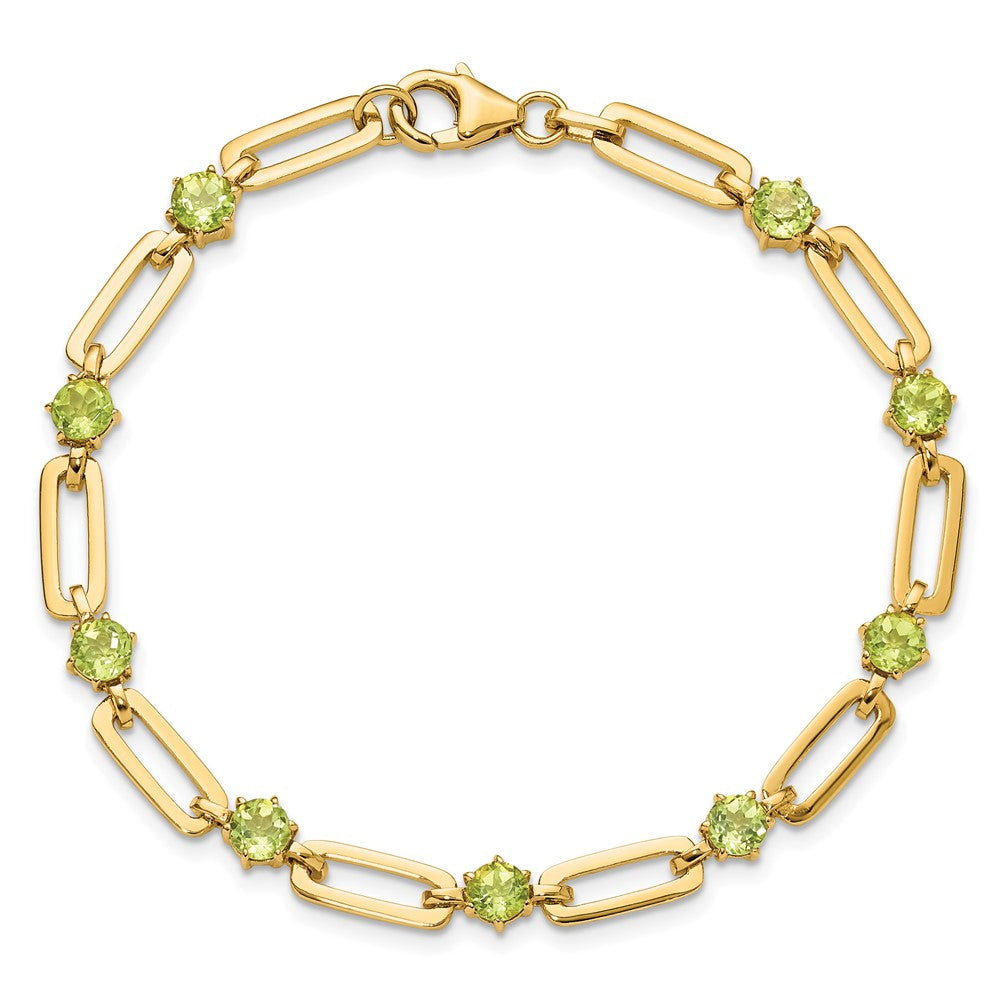 Sterling Silver Gold-tone 5mm 3.6PE Peridot Paperclip Chain Bracelet 7.5 inches