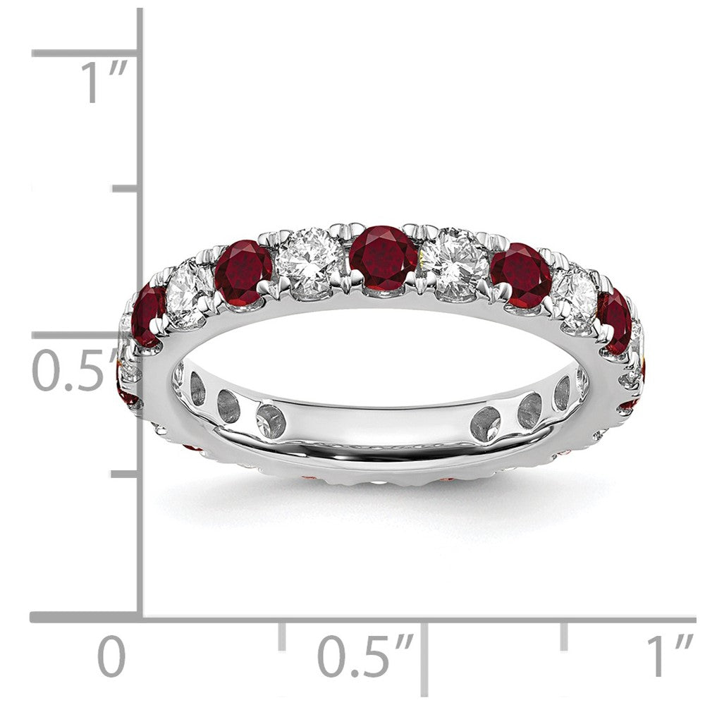 14k White Gold 1 carat Lab Grown Diamond VS/SI+ G+ and Lab Created Ruby Size 5 Eternity Band