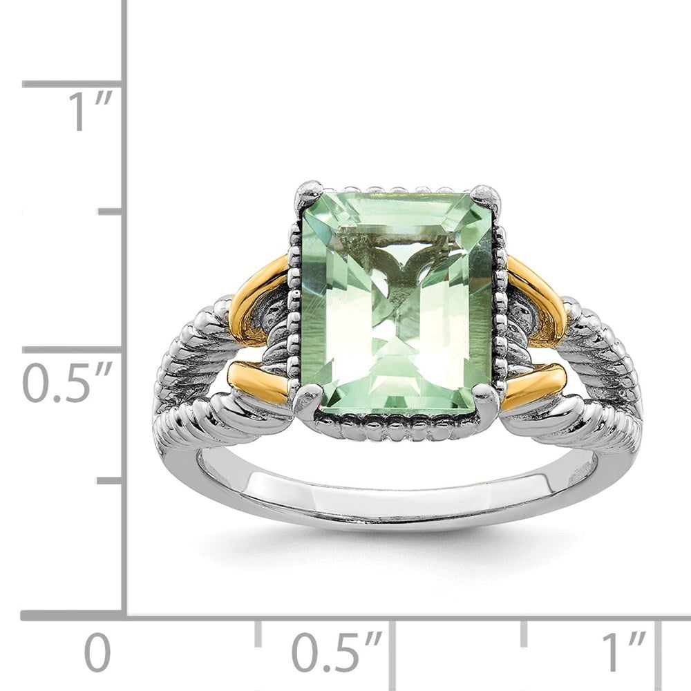 Sterling Silver Rhodium w/ Flash Gold-plate Green Quartz Ring