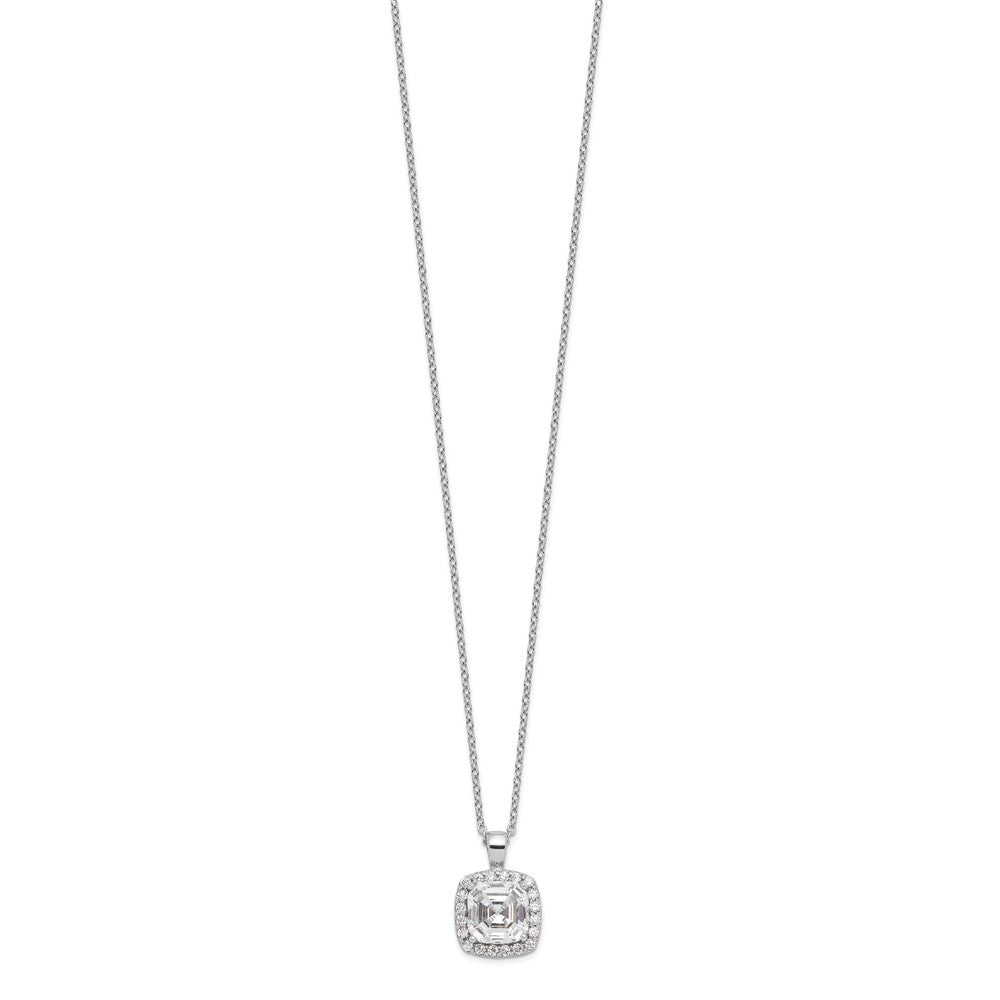 Cheryl M Sterling Silver Rhodium-plated Asscher-cut and Brilliant-cut CZ Halo 18 Inch Necklace 18 Inches