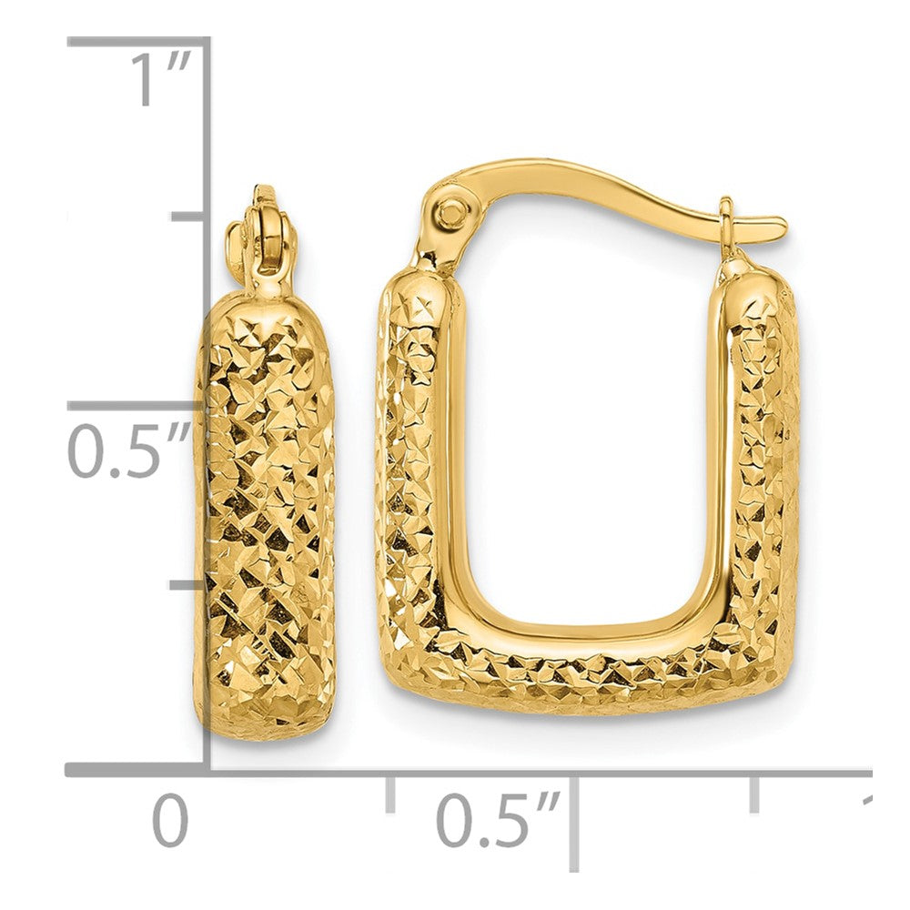 10K Polished and Diamond-cut Square Hoop Earrings