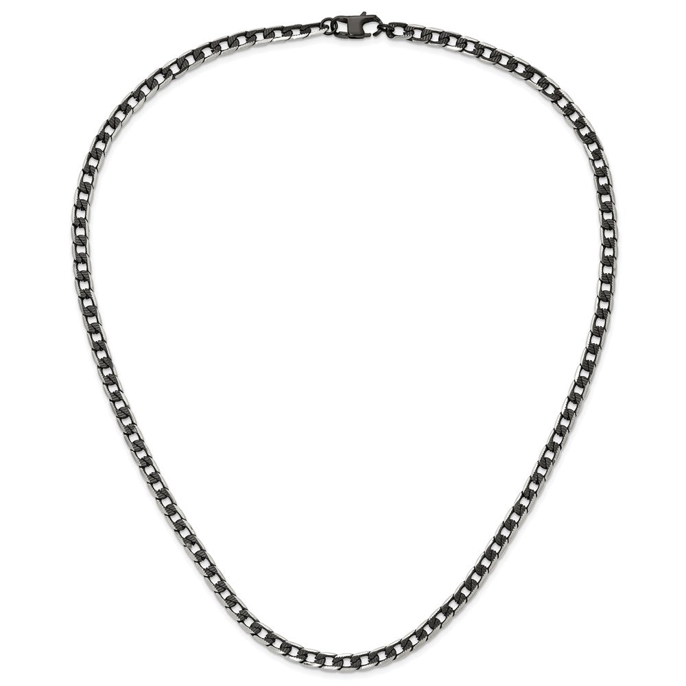 Stainless Steel Brushed & Textured Black IP-plated Curb Chain 24in Necklace