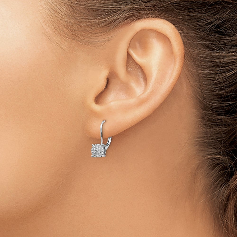 14k White Gold 1/6 carat Lab Grown Diamond VS/SI+ G+ Complete Cluster Drop Leverback Earrings