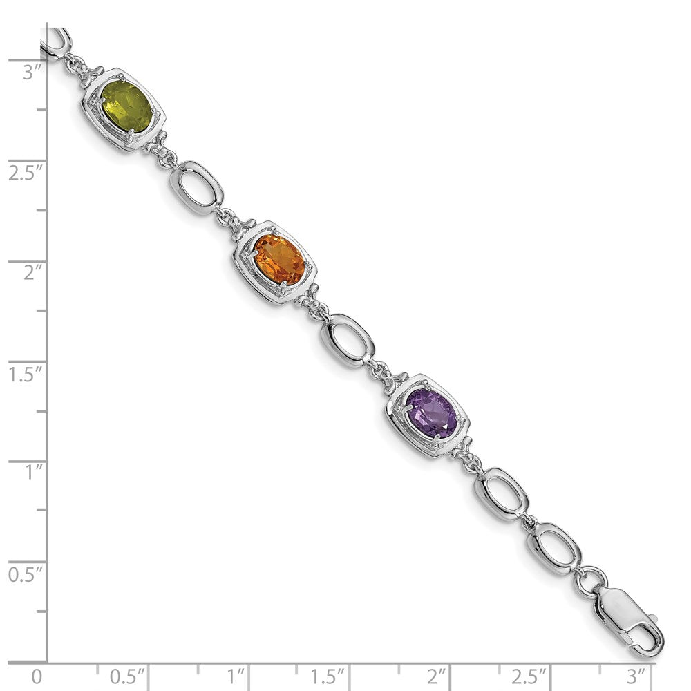 Sterling Silver Rhodium-plated Multi Gemstone Link Bracelet 7.5 inches