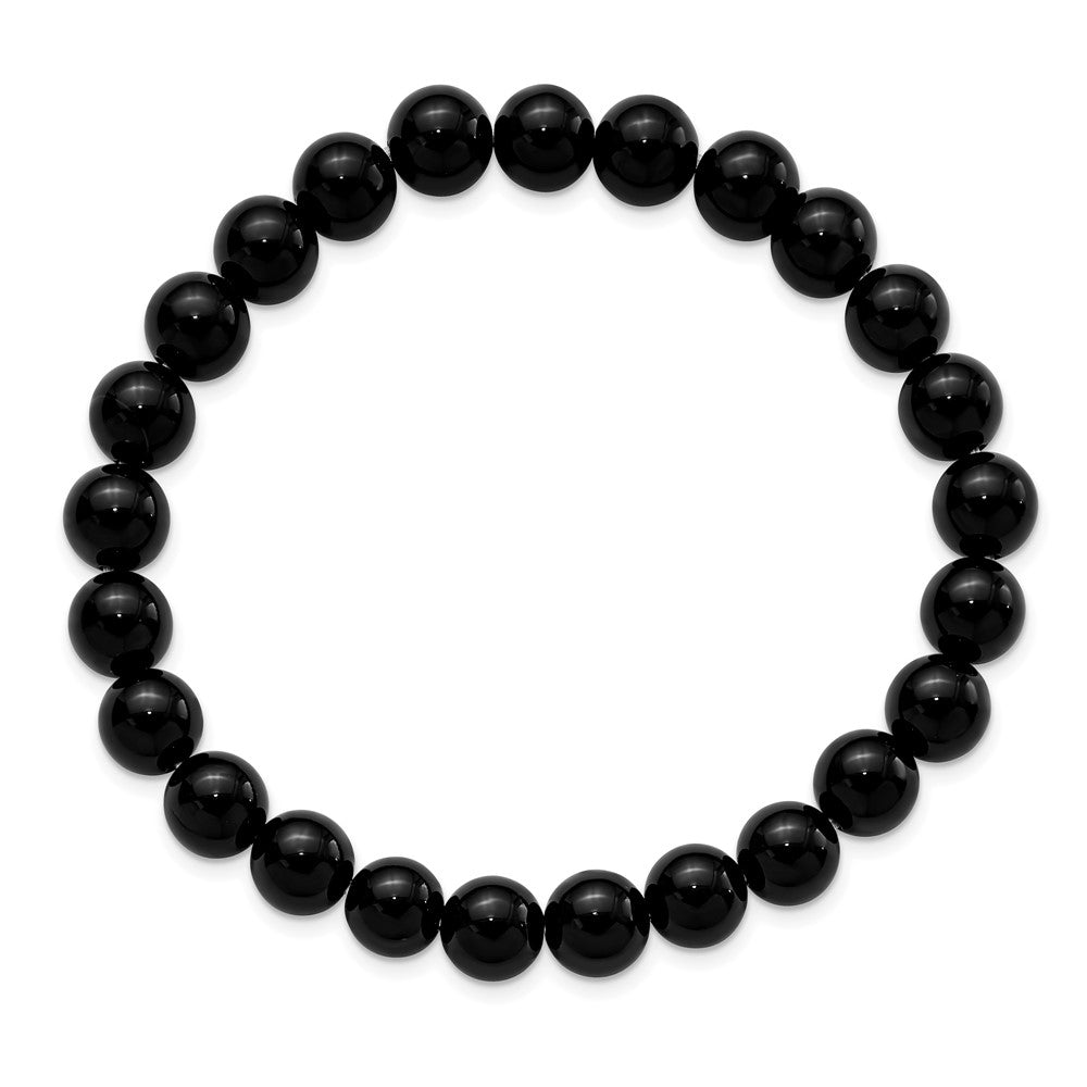 Black Agate Beaded Stretch Bracelet 7 inches