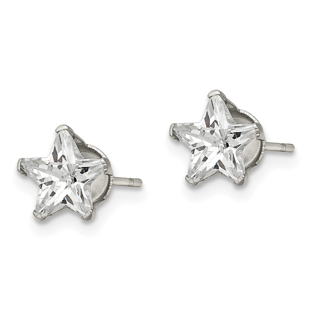 Stainless Steel Polished 7mm Star CZ Stud Post Earrings