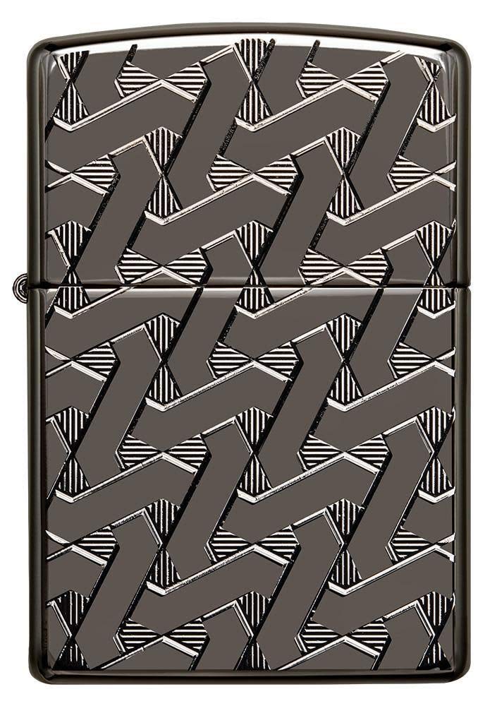 Zippo Armor Geometric Weave Design High Polish Black Ice Pocket Lighter