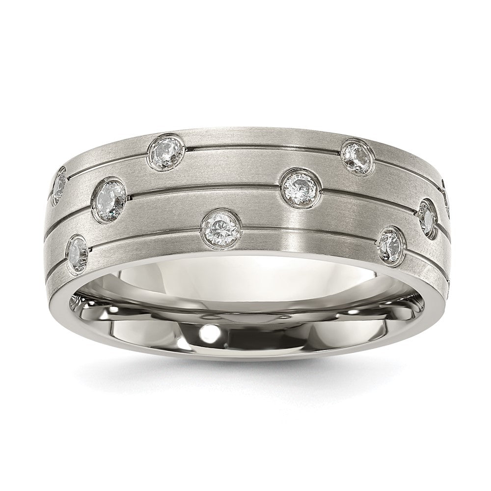 Stainless Steel Brushed with CZ 8.00mm Band Size - 11