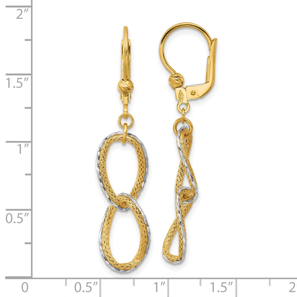 14KTT Pol/Texture/Dia-cut Oval Leverback Dangle Earrings