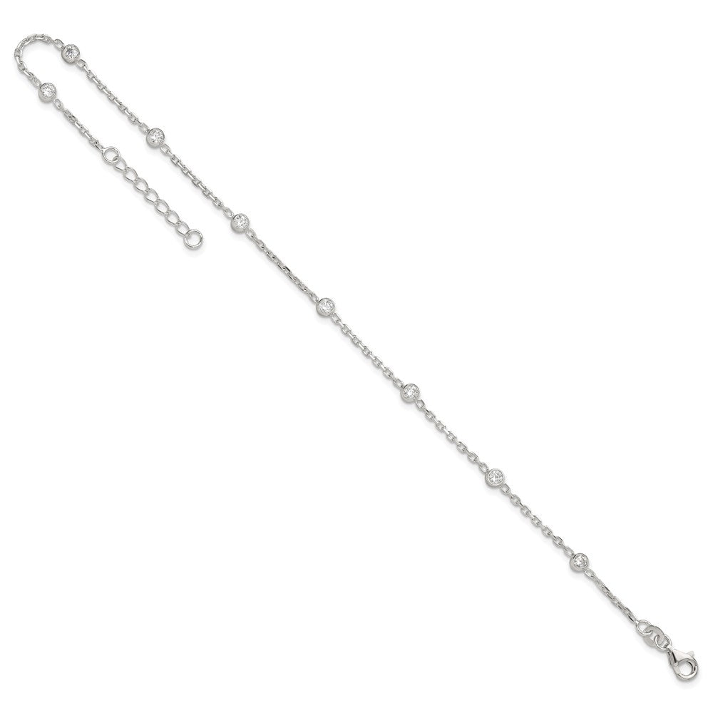 Sterling Silver Polished w/CZ 9 inch Plus1 inch Ext. Anklet 9 inches