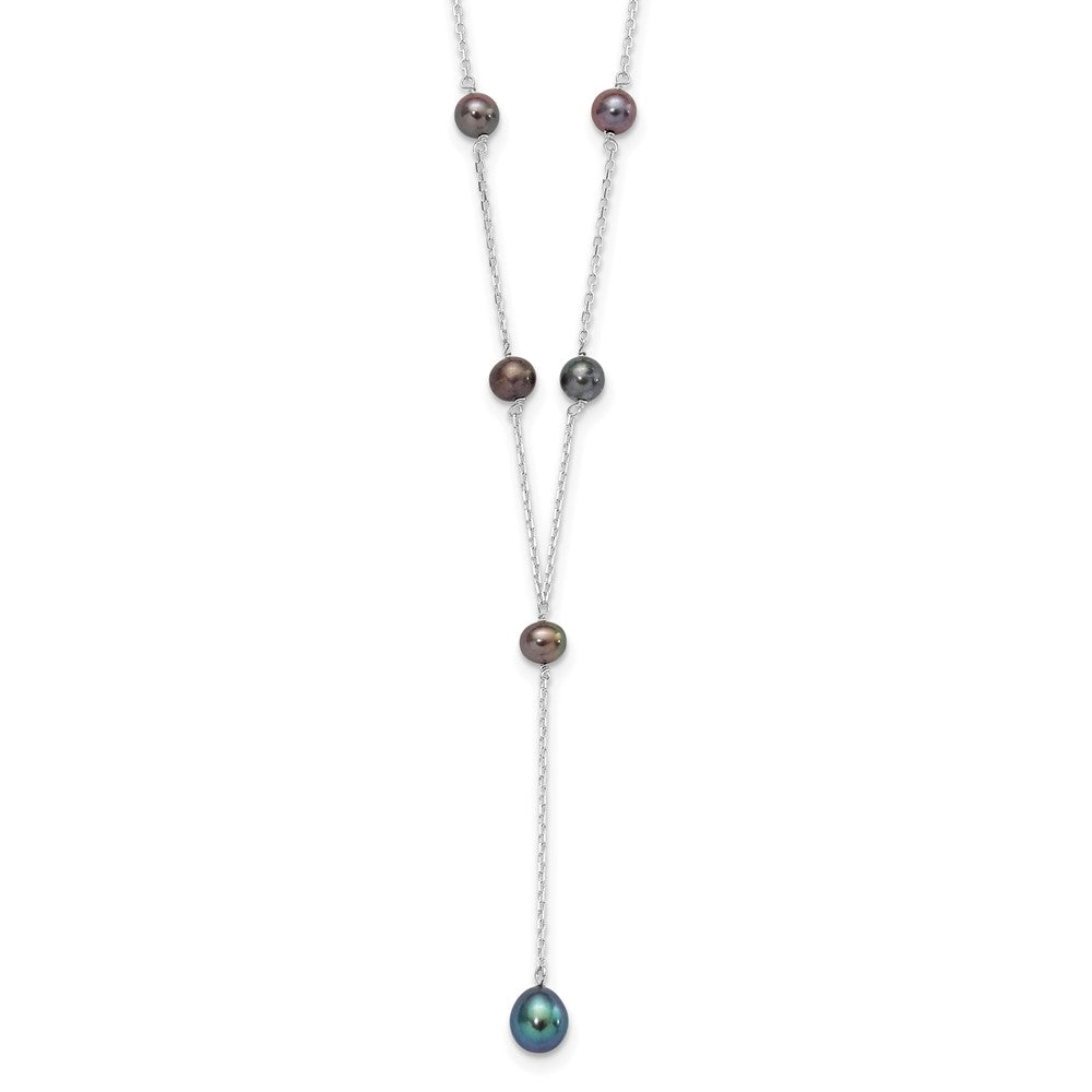 Sterling Silver Rhodium-plated 6-8mm Black Teardrop and Semi-Round Freshwater Cultured Pearl 6-Station Y-Drop 16 inch Necklace 16 Inches