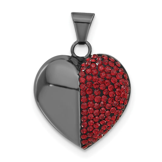 Sterling Silver Black Ceramic Red Crystal Heart Pendant