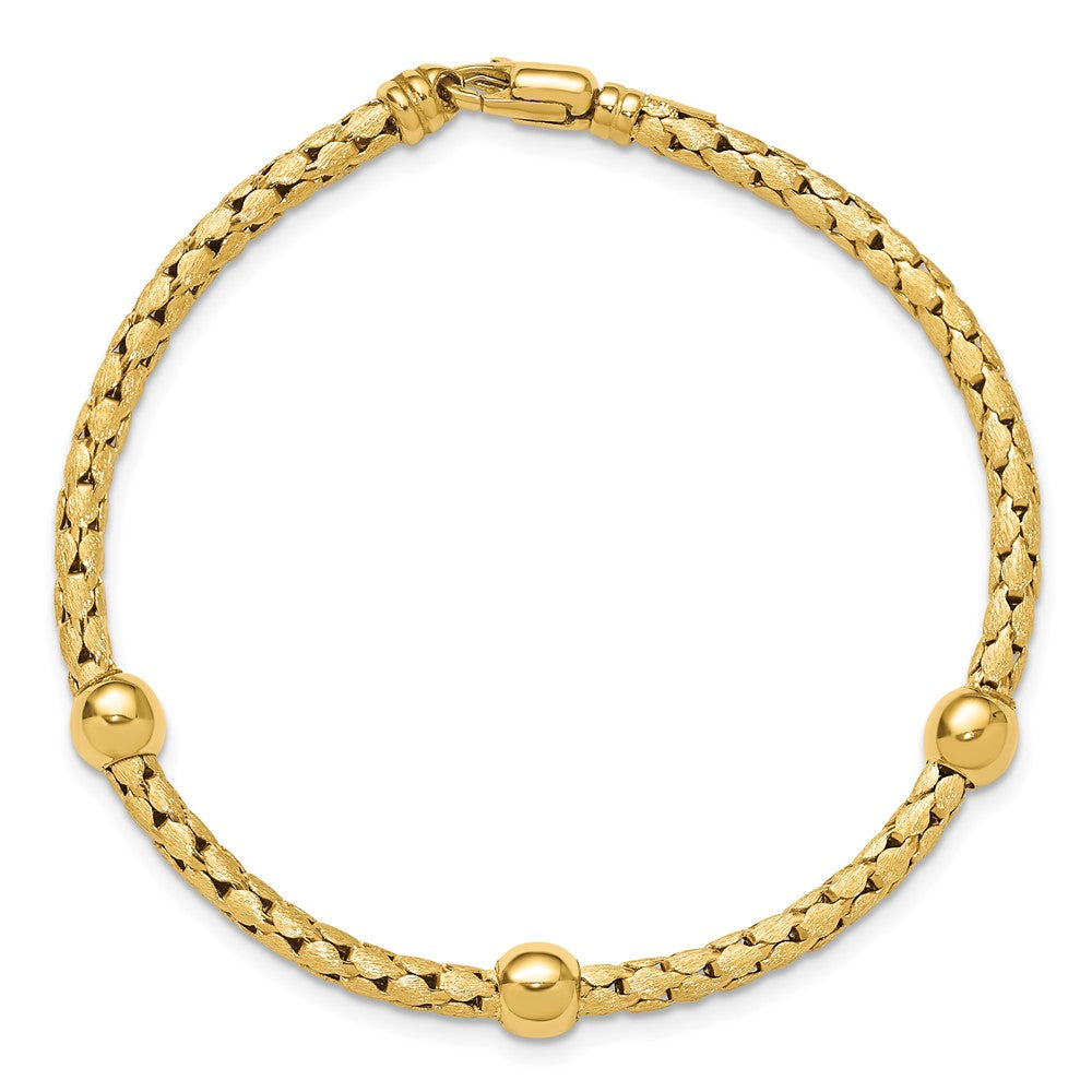 14K Polished and Satin Braided Bracelet 7.5  inches