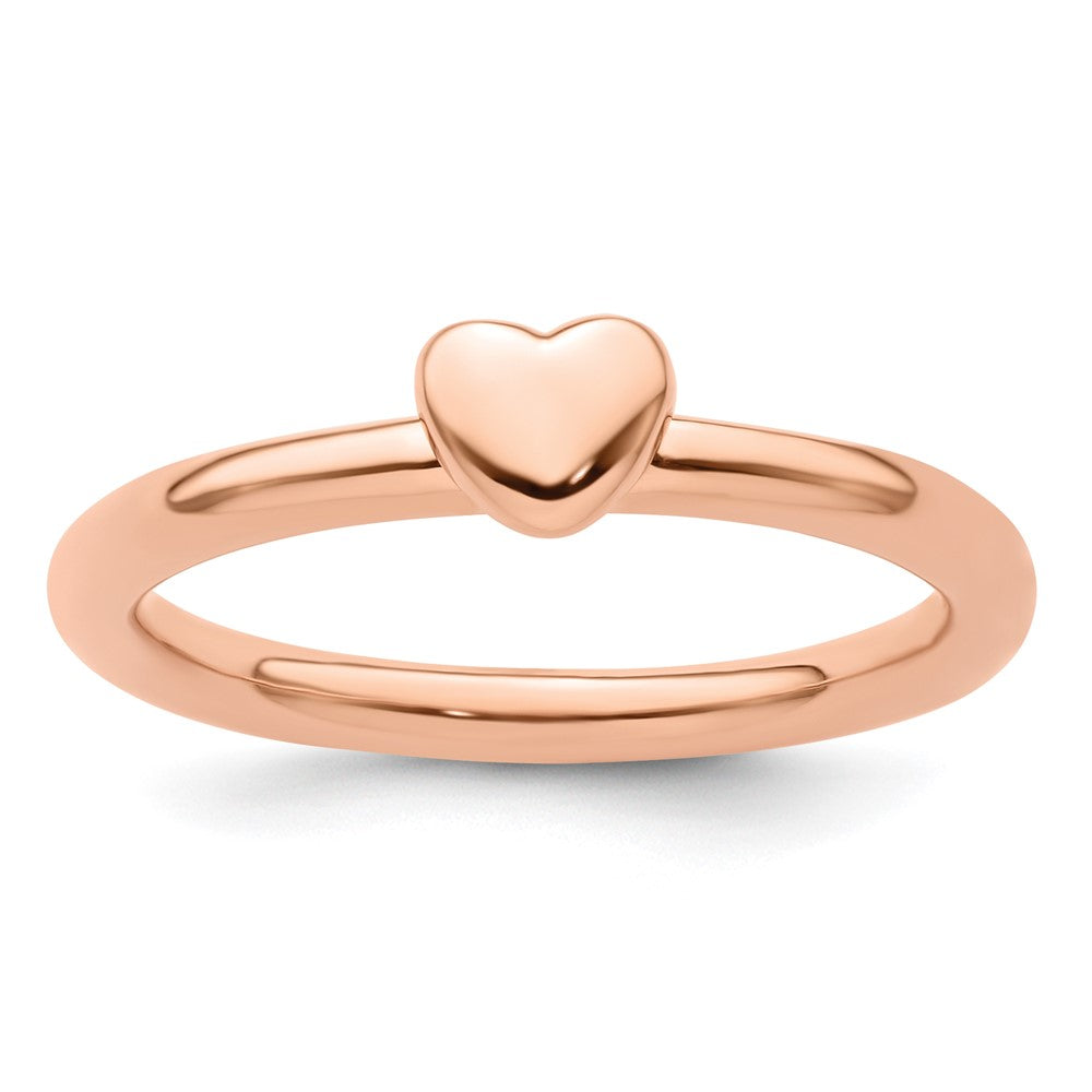 Sterling Silver Stackable Expressions Pink-plated Puffed Heart Ring Size -5