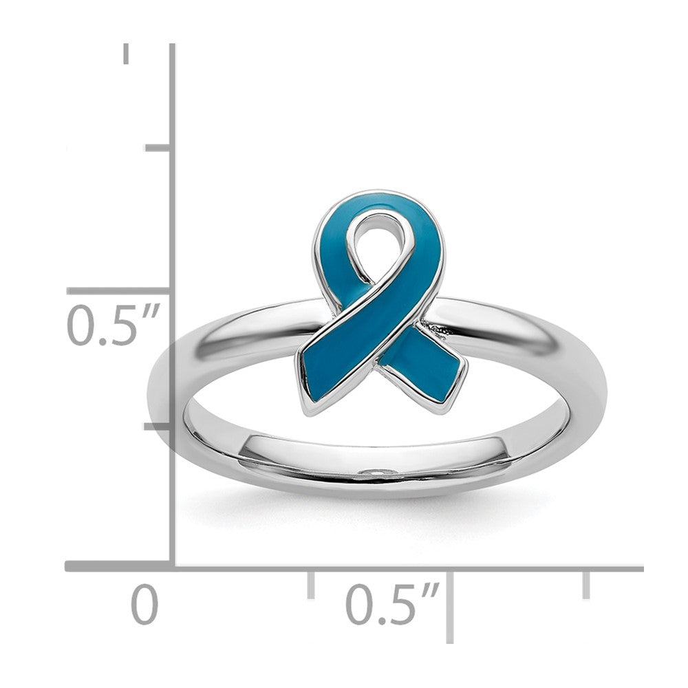 Sterling Silver Stackable Expressions Blue Enameled Awareness Ribbon Ring Size -9