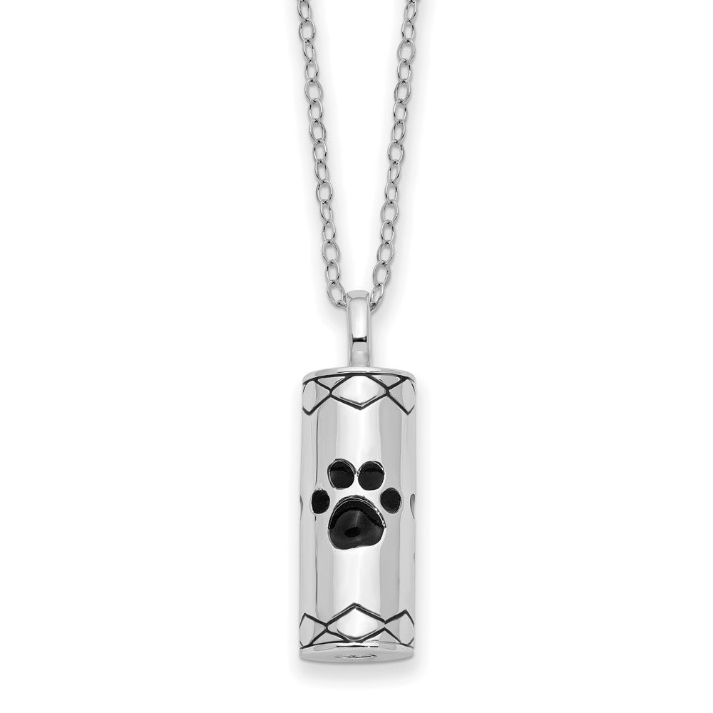Sentimental Expressions Sterling Silver Rhodium-plated Antiqued Cylinder with Paws Ash Holder 18 Inch Necklace 18 Inches
