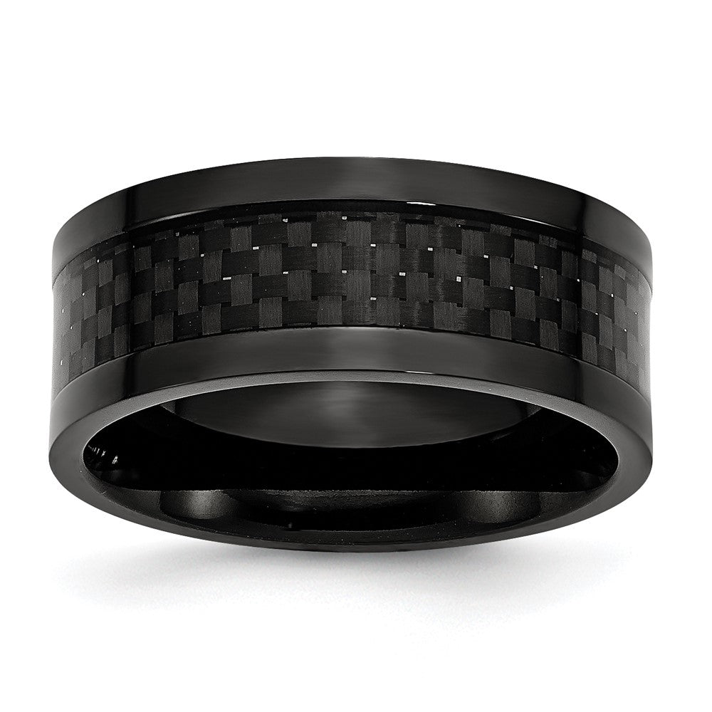 Titanium Polished Black IP-plated w/Carbon Fiber Inlay 9mm Band Size - 8.5