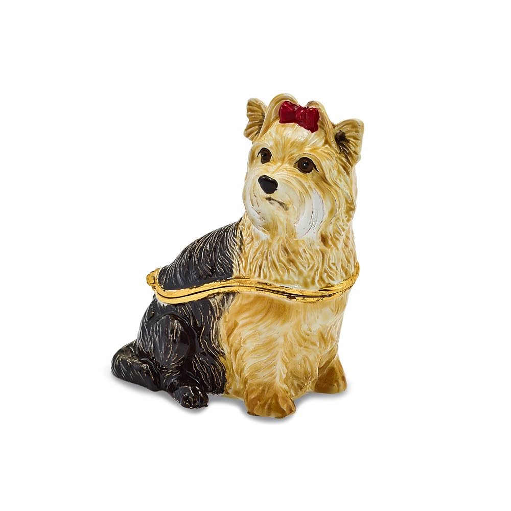 Jere Luxury Giftware Bejeweled KIMBERLY Yorkshire Terrier Pewter and Enamel Trinket Box and Matching Pendant Charm