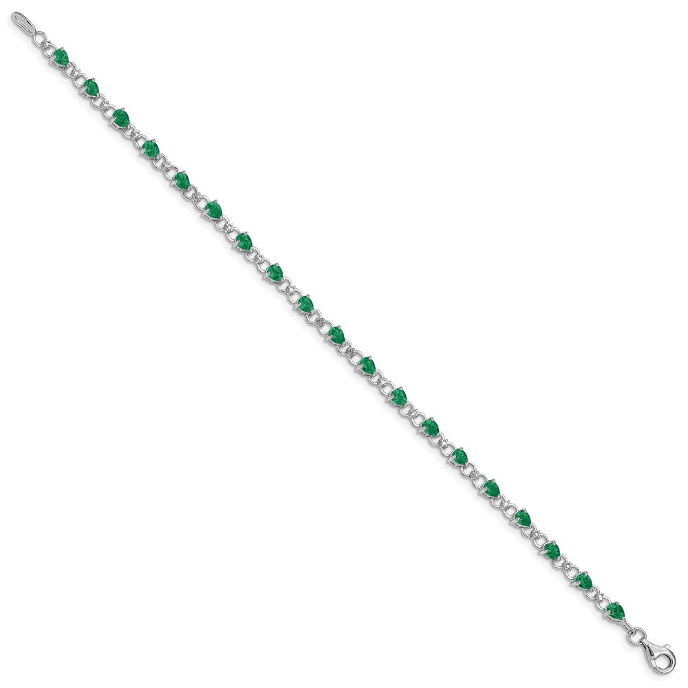 Sterling Silver Rhodium-plated Emerald and Diamond Bracelet 7 inches