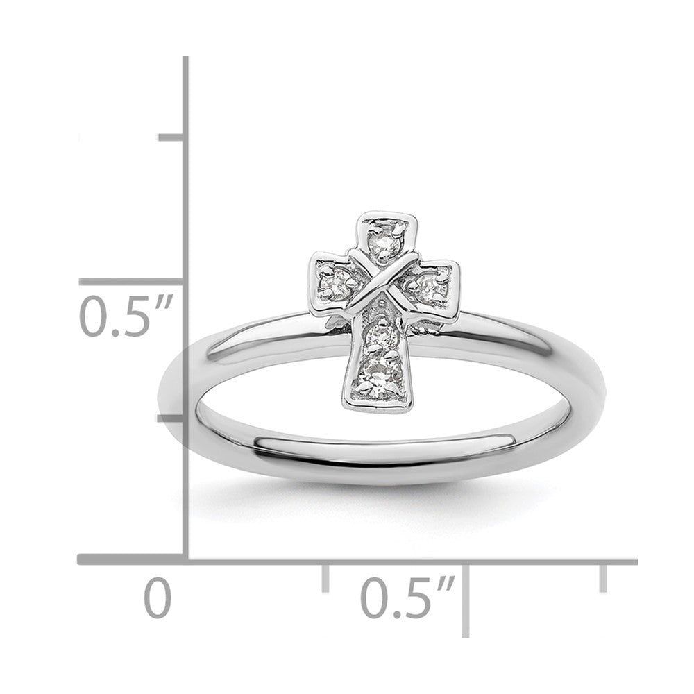 Sterling Silver Stackable Expressions Rhodium White Topaz Cross Ring Size -9