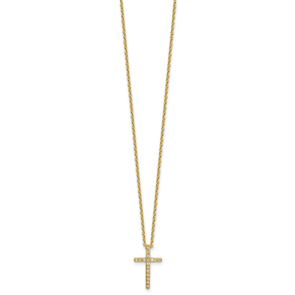 Cheryl M Sterling Silver Gold-plated Polished CZ Latin Cross Necklace