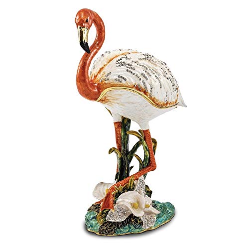 Jere Luxury Giftware Bejeweled MANGO Large Flamingo Pewter and Enamel Trinket Box and Matching Pendant Charm