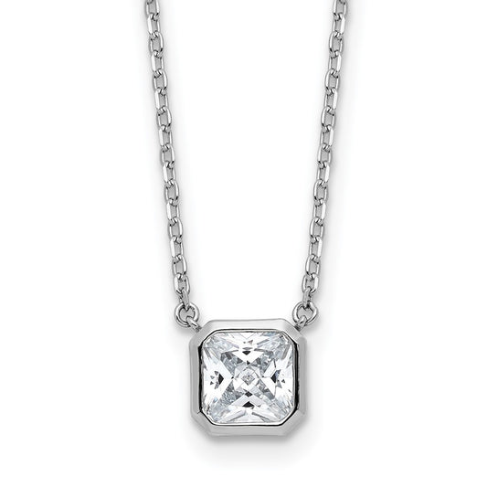 Sterling Shimmer Sterling Silver Rhodium-plated CZ 19 Stone 16 inch with 2 inch extender Square Necklace 16 Inches