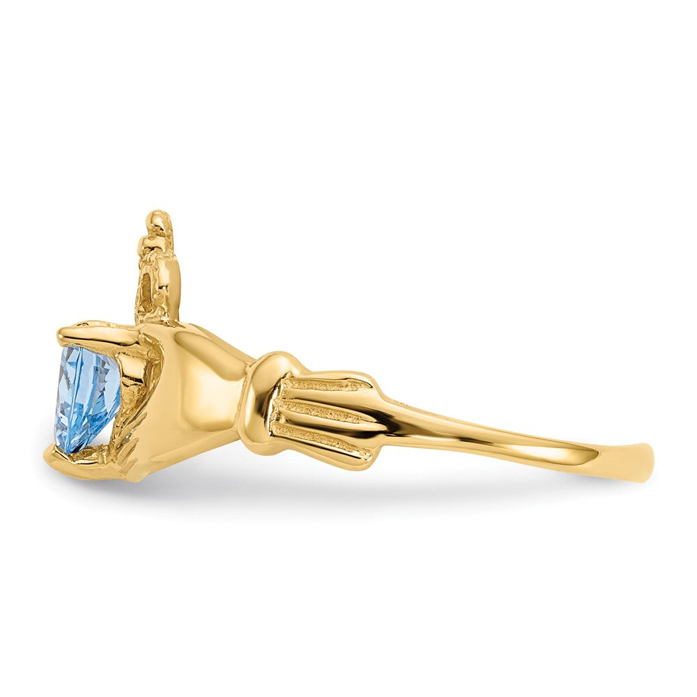 14k CZ March Birthstone Claddagh Heart Ring