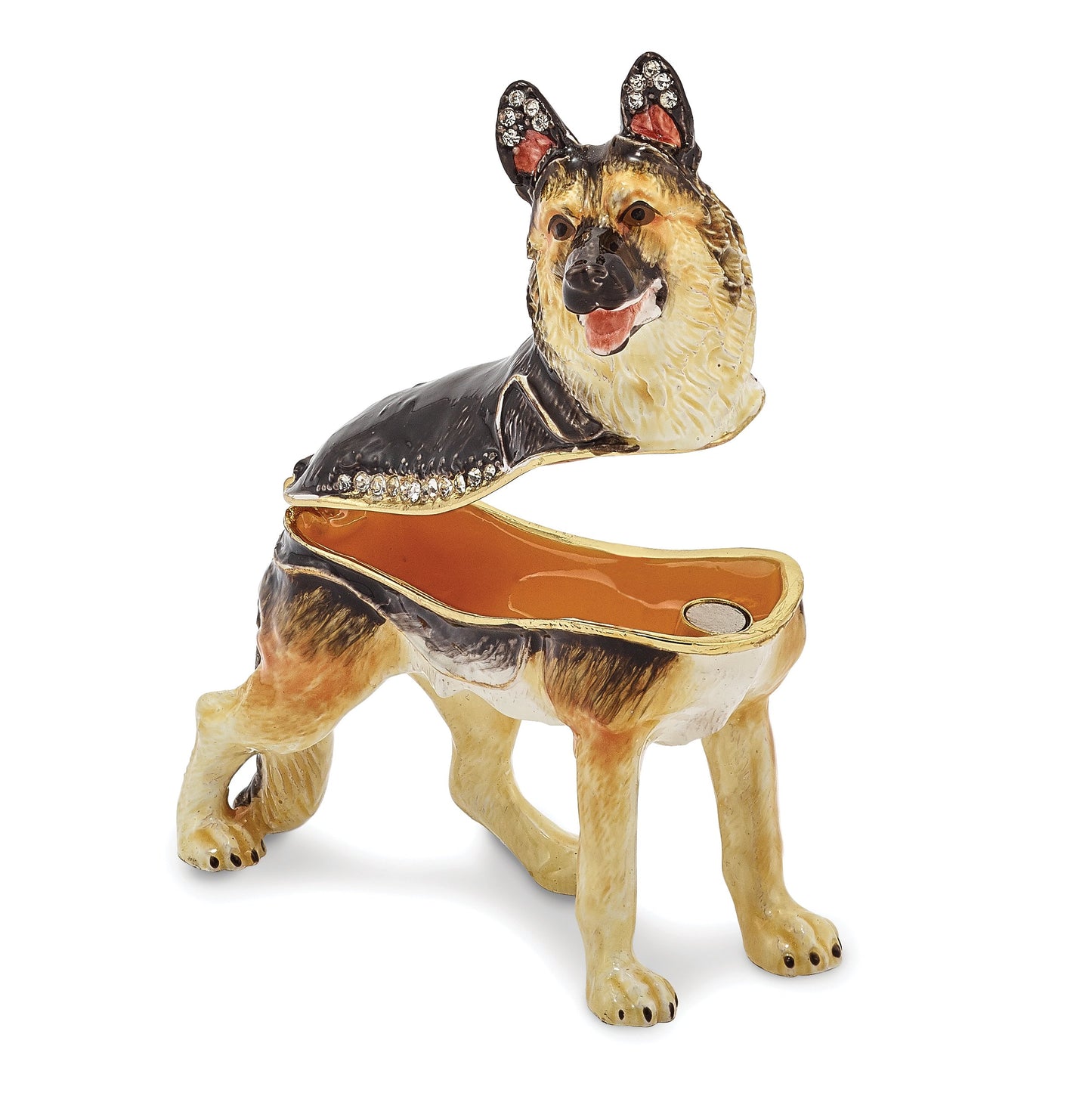 Jere Luxury Giftware Bejeweled ZEUS German Shepherd Pewter and Enamel Trinket Box and Matching Pendant Charm