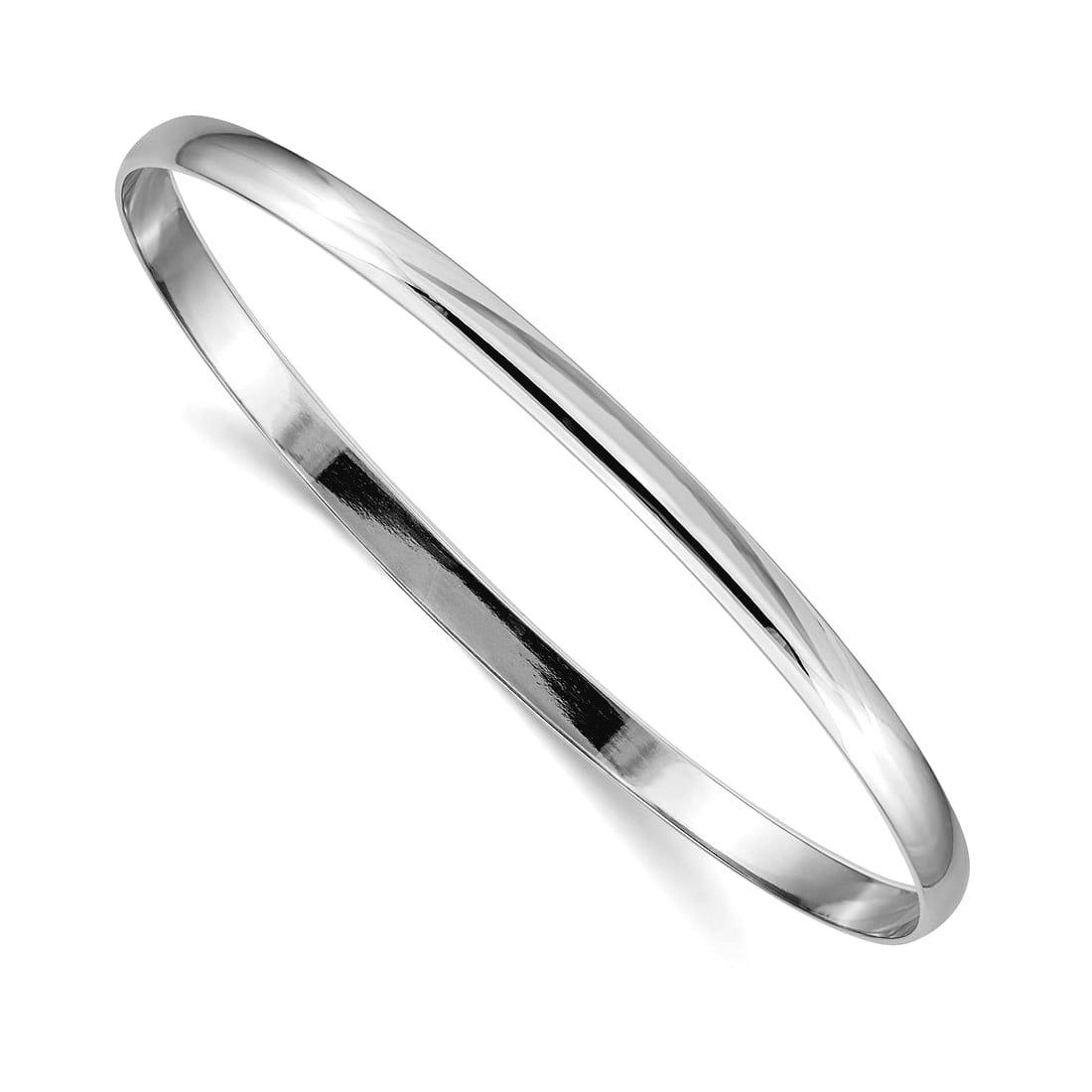 14k White Gold 4mm Solid Polished Half-Round Slip-On Round Bangle Bracelet