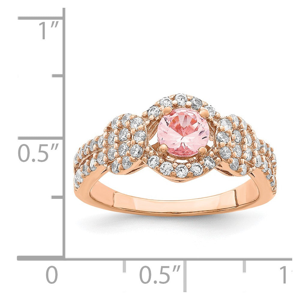 Sterling Silver Rose Gold-plated Imitation PinkSapphire/CZ Ring