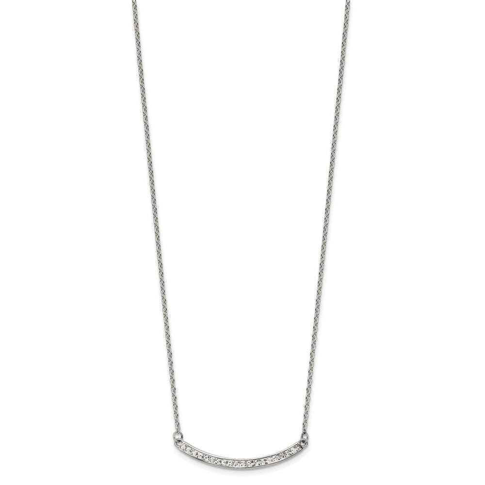 Stainless Steel Polished Curved Bar w/ Clear Preciosa w/2in ext. Necklace