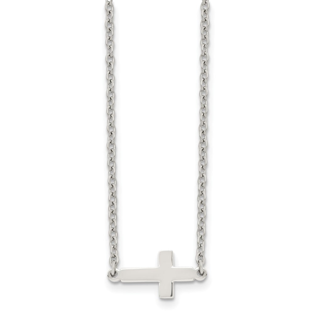 Stainless Steel Polished Sideways Cross 18in Necklace