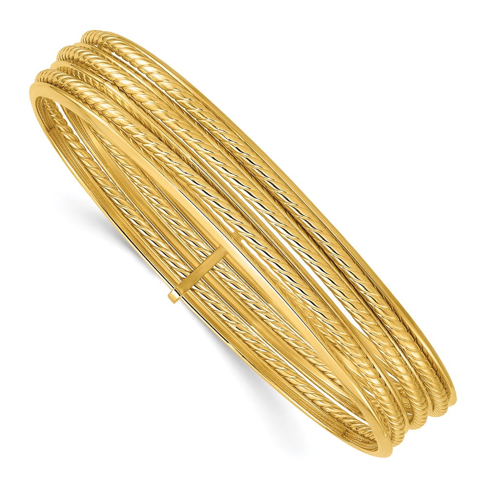 14K Polished and Twisted 7-Layer Slip-on Bangle