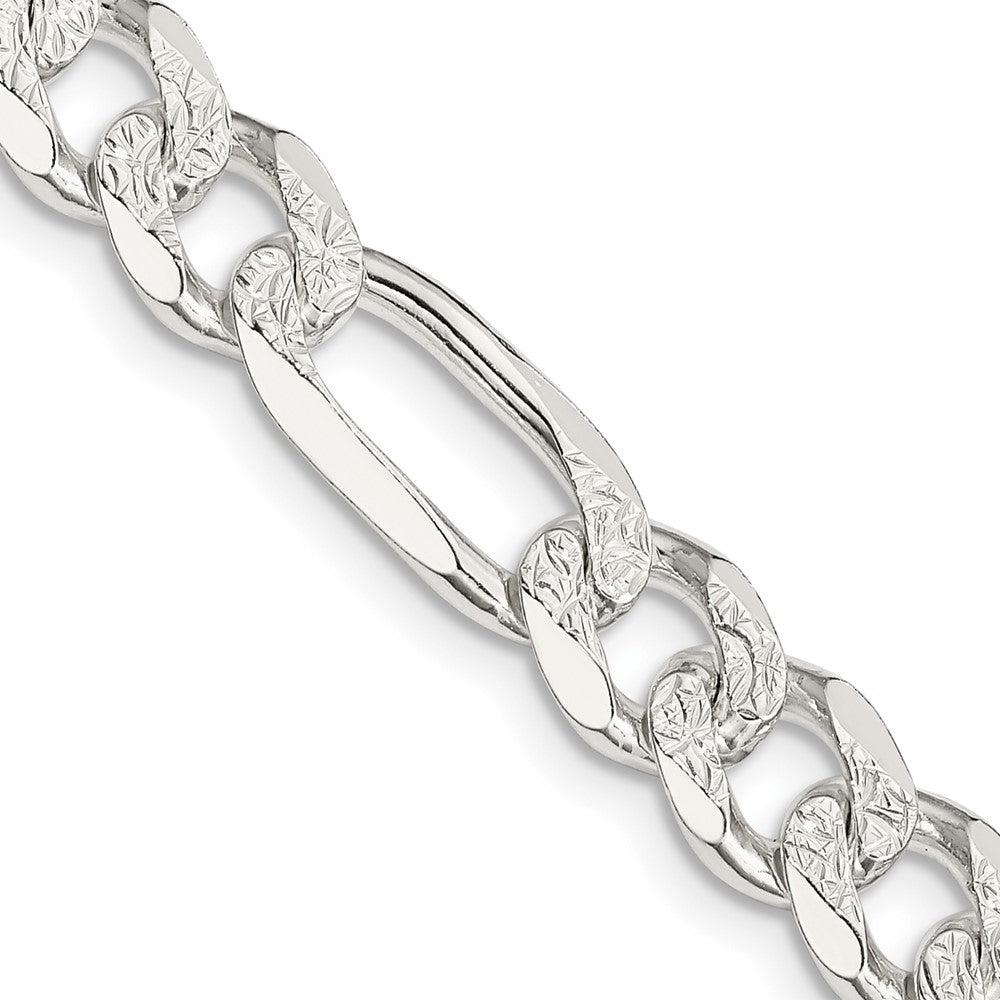 Sterling Silver 8mm Pav‚ Flat Figaro Chain 24 Inches