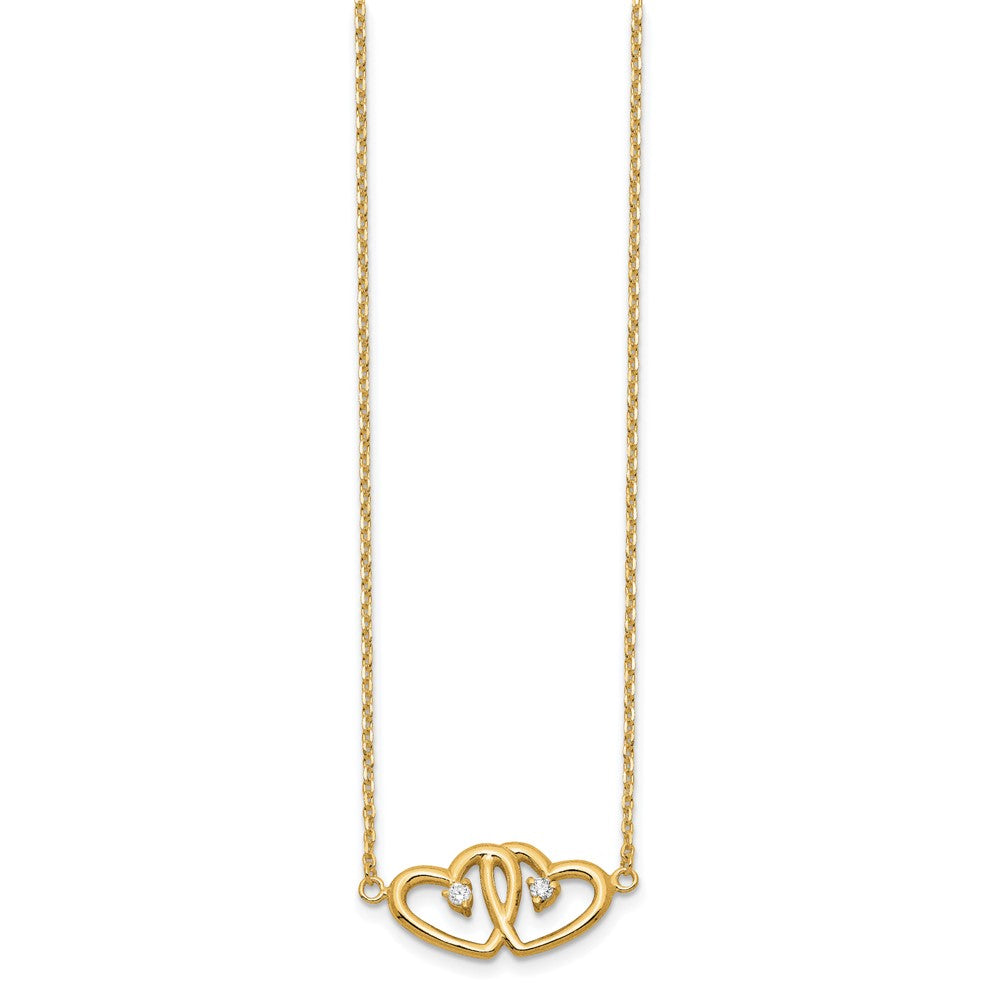 Sterling Silver Gold-tone Polished Two Hearts CZ Necklace 18 Inches